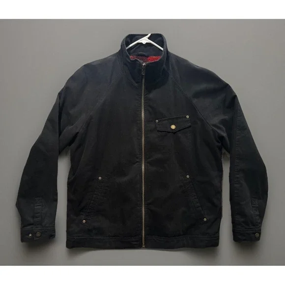 Pendleton Dry Goods Chore Jacket L Black Canvas Fleece Blanket Lined Insulated - Picture 1 of 16